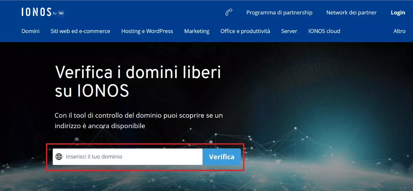Immagine: Ricerca domini con il Controllo Dominio di IONOS
